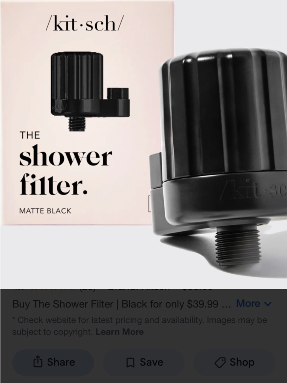 Kitsch Matte Black Shower Filter Cartridge
